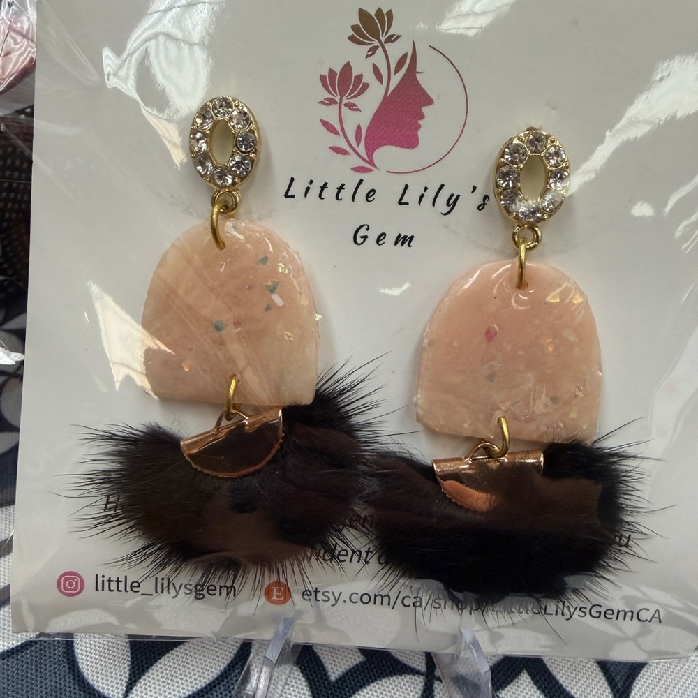 Little Lily's Gem faux opal  and Black dangle Earrings